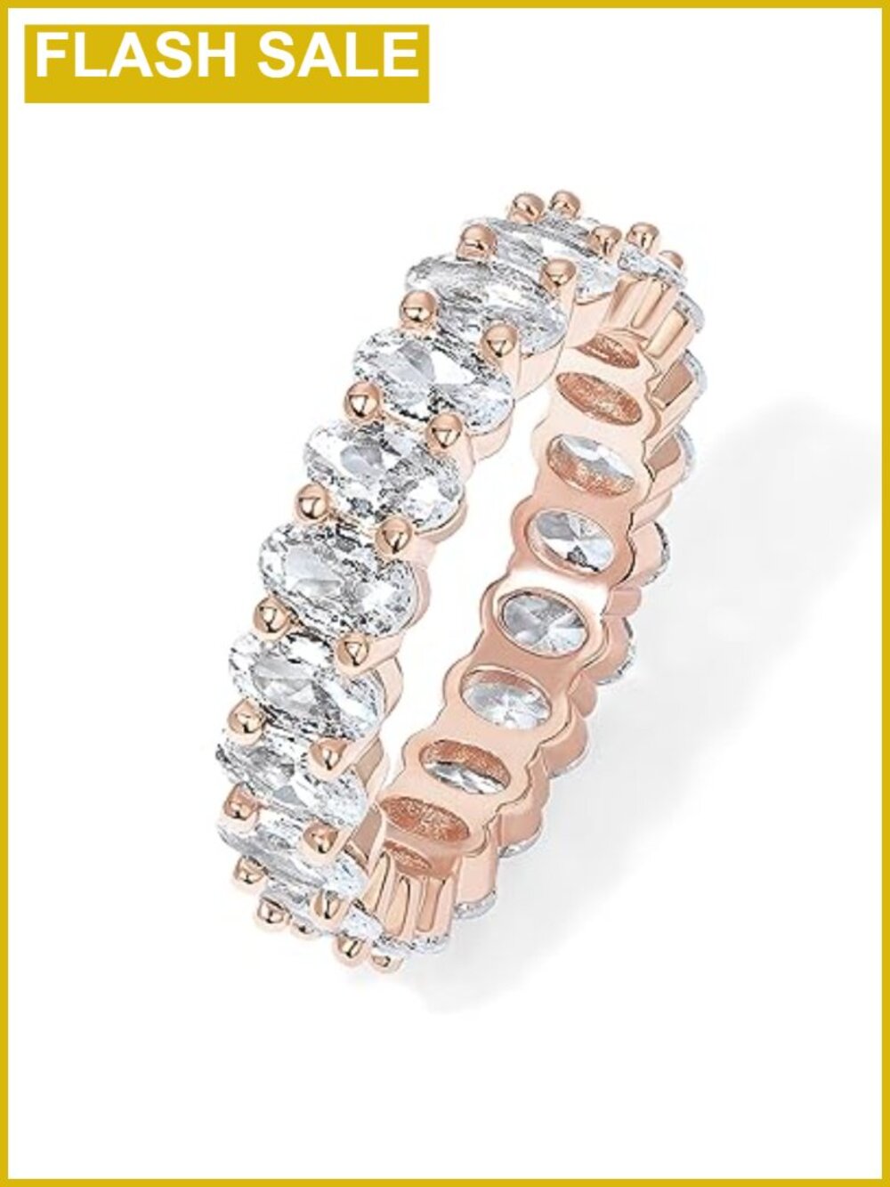 14K Gold Plated Eternity Ring for Women Statement CZ Wedding Band Stackable